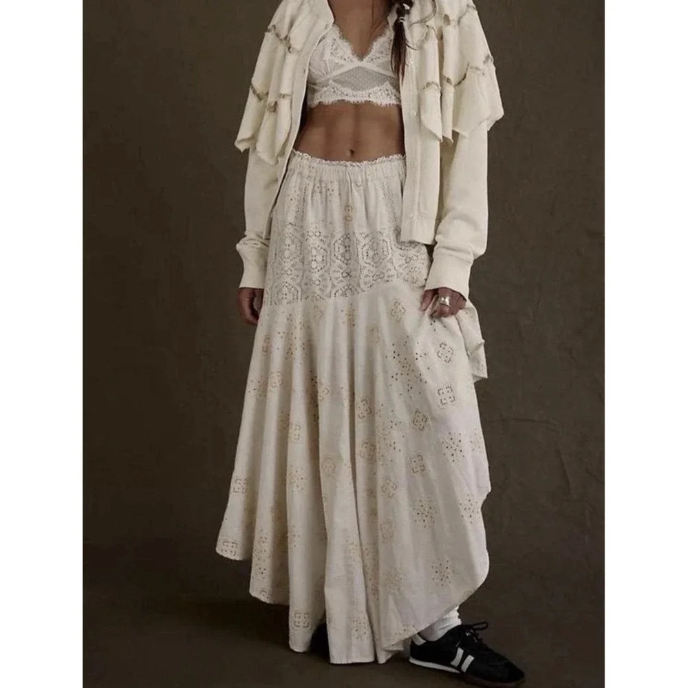 Free People Doily Maxi Skirt Boho Chic Lace Cottagecore Hippie Festival Womens S